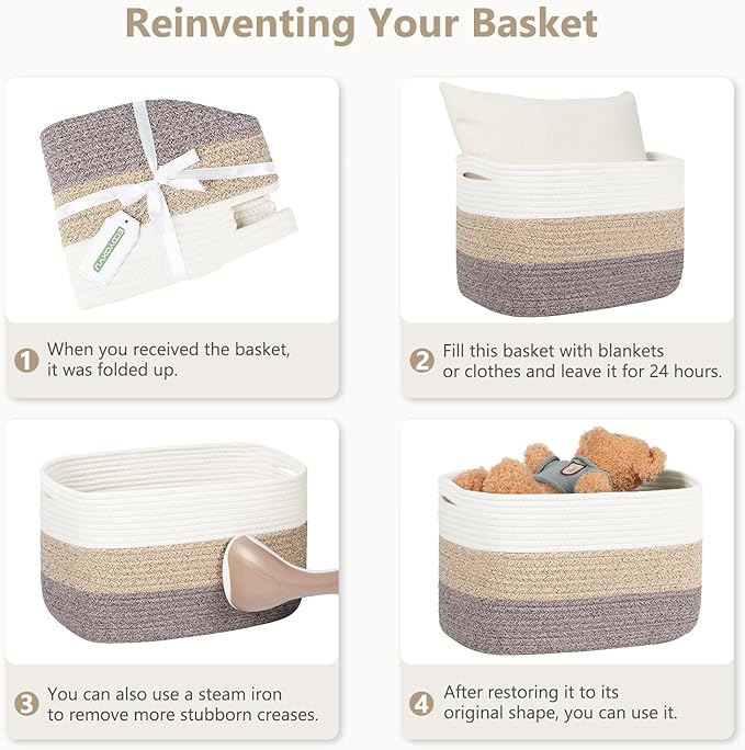 Cotton Rope Storage Basket, 15x10x9 Inches, Woven Basket for Shelves, Clothes, Towels, Books, and Laundry, Gradient Black/Brown (3 Pack)