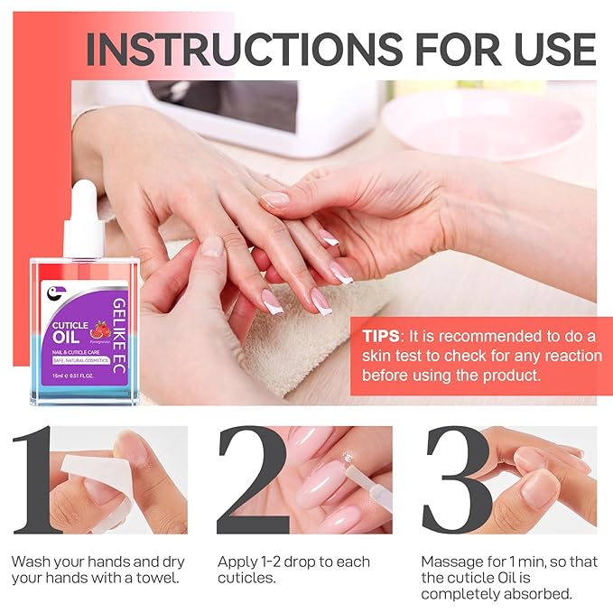 gelike ec Cuticle Oil for Repair Nails Pomegranate Smells Nail Treatment for Growth and Strengthen - Growth Oil Quick Dry Nail Care Moisturize Dry Damaged Salon and Home 15ML LARGE CAPACITY
