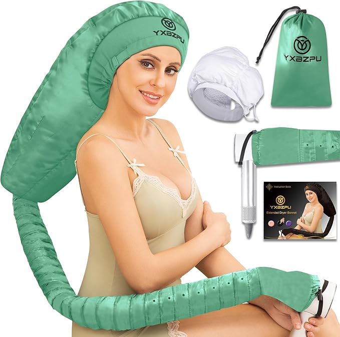 Bonnet Hair Dryer,Hooded Hair Dryer Attachment, Dryer Hooded Diffuser Cap for Curly,Speeds Up Drying Time,Safety Deep Conditioning at Home(Green)