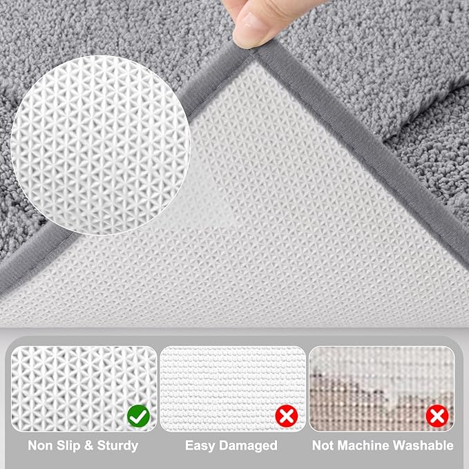 SHACOS Bathroom Runner Rugs Set of 3 Ultra Soft Bath Mat with U Shaped Toilet Rug Absorbent Non Slip Microfiber Bath Rugs for Bathroom Kitchen Bedroom, Light Gray