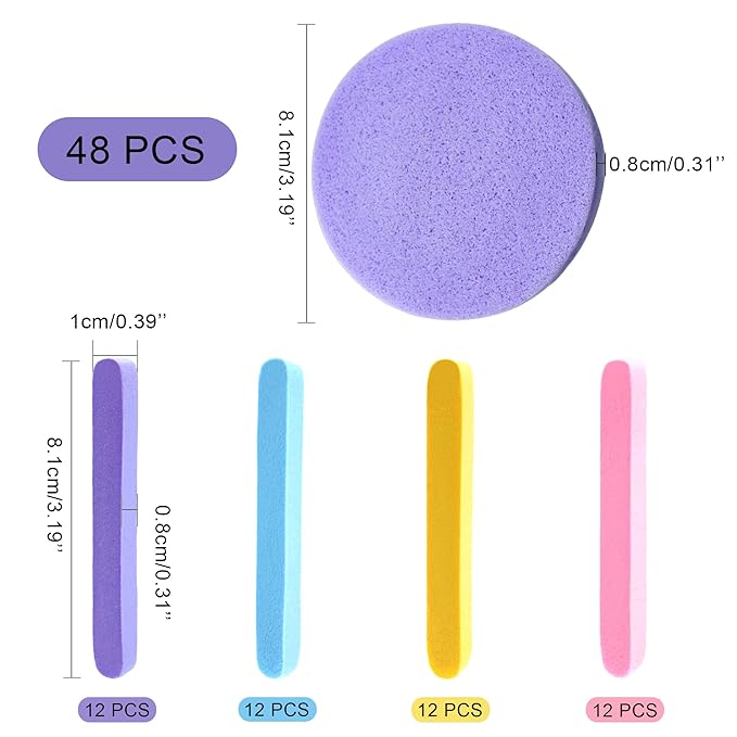 Quacc 48 PCS Compressed Facial Sponges 4 Colors Soft Facial Cleaning Sponge for Face Cleansing, Exfoliating, Makeup Removall (Yellow, Pink, Purple, Blue)