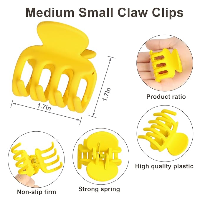 6 Pcs Hair Clips Small Claw Clips for Thin Hair Medium Matte Non-slip Hair Accessories for Women and Girls (Yellow)