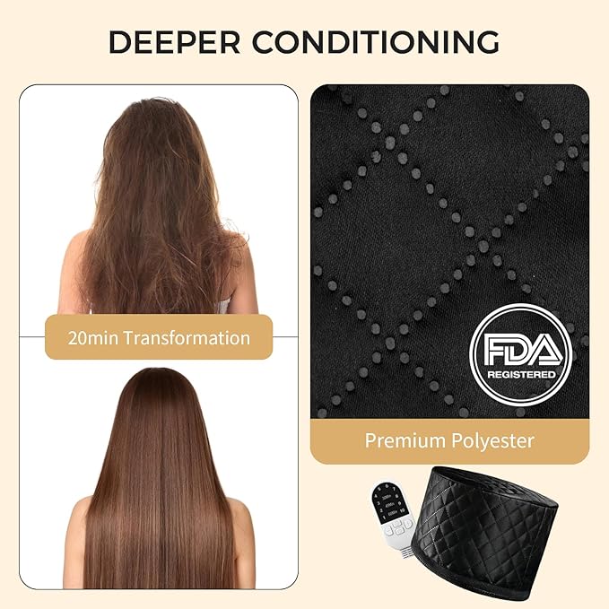 Thermal Heat Cap for Deep Conditioning - Electric Steamer Cap with 10-Level Temperature Control, Fast Heating for Natural & Afro Hair Care at Home