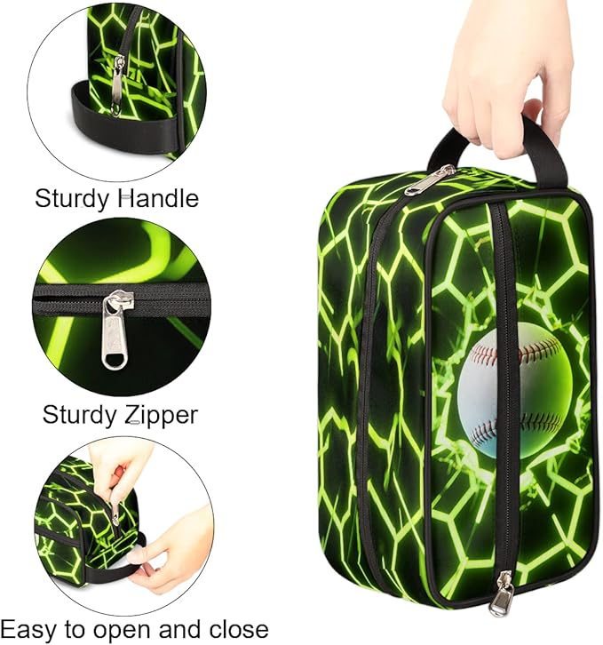 Futuristic Style Baseball Toiletry Bag for Men Women, Cosmetic Makeup Bag with Handle, Travel Shaving Kit Organizer, Waterproof Portable Wash Bag for Gym Vacation Camping Sports