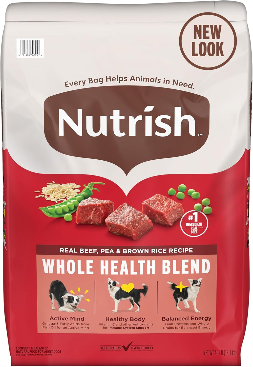 Nutrish Dry Dog Food, Real Beef, Pea & Brown Rice Recipe Whole Health Blend for Adult Dogs, 40 lb. Bag, Packaging May Vary (Rachael Ray)