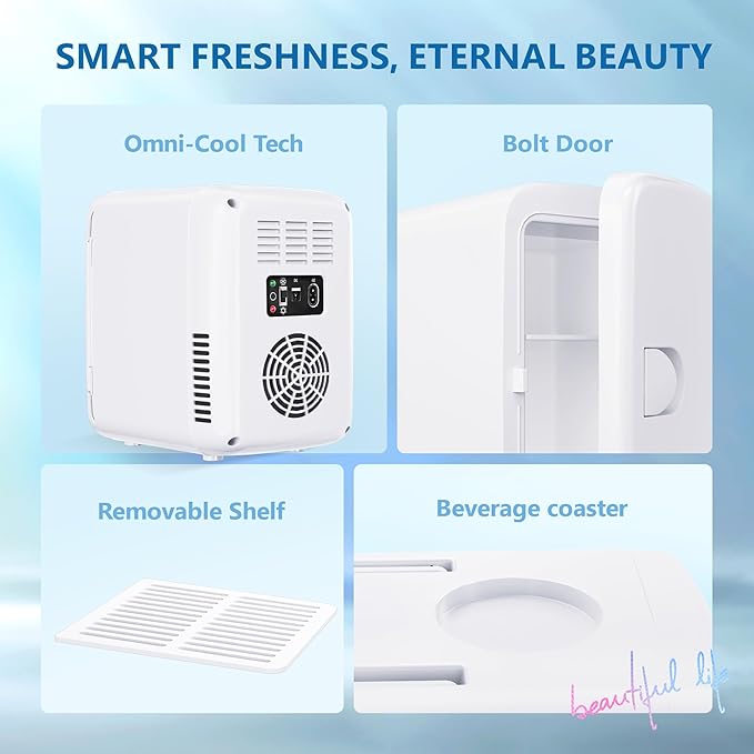 EUHOMY Mini Fridge, 4 Liter/6 Can Compact Refrigerator, AC/DC Portable Cooler & Warmer for SkinCare, Food and Drinks, Mini Fridge for Bedroom, Office, Car & Dorm, White