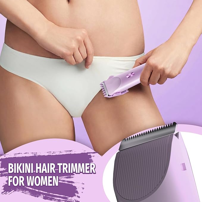 Bikini Trimmer for Women, 2 in 1 Electric Razor & Bikini Shaver for Womens IPX7 Waterproof Body Hair Trimmer and Facial Hair Remover,Purple