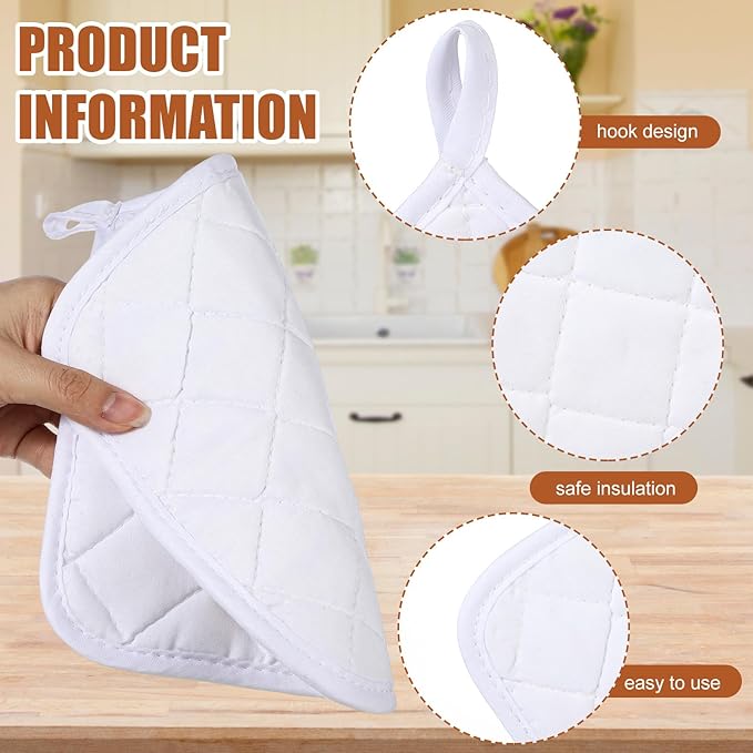 Uiifan 30 Pieces Cotton Pot Holders for Kitchen Washable Heat Resistant Potholders Oven Hot Pads for Cooking and Baking, 7.87 x 7.87 x 0.2 Inch (White)