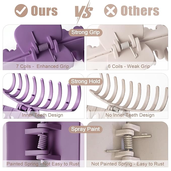 TOCESS Hair Claw Clips for Women - 8PK Large Neutral Matte Jumbo Hair Clips for Thick, Thin, Long, Short, Curly Hair Girls, Big Jaw Clip Set for Daily Use (Violet Purple)