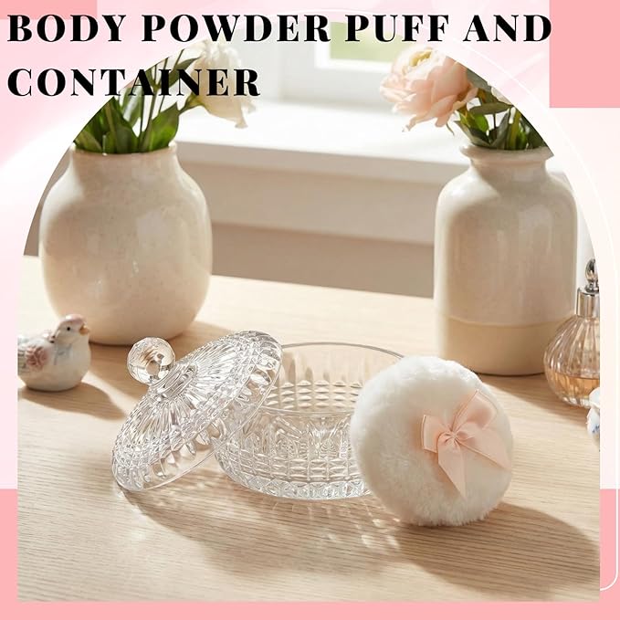 Tioncy 3 Pcs Large Body Powder Puff and Container Valentine's Day gift Powder Container with Puff Crystal Case Soft Washable Reusable Velour Face Body Glitter Wet Dry Makeup(Starry Sky,Clear)