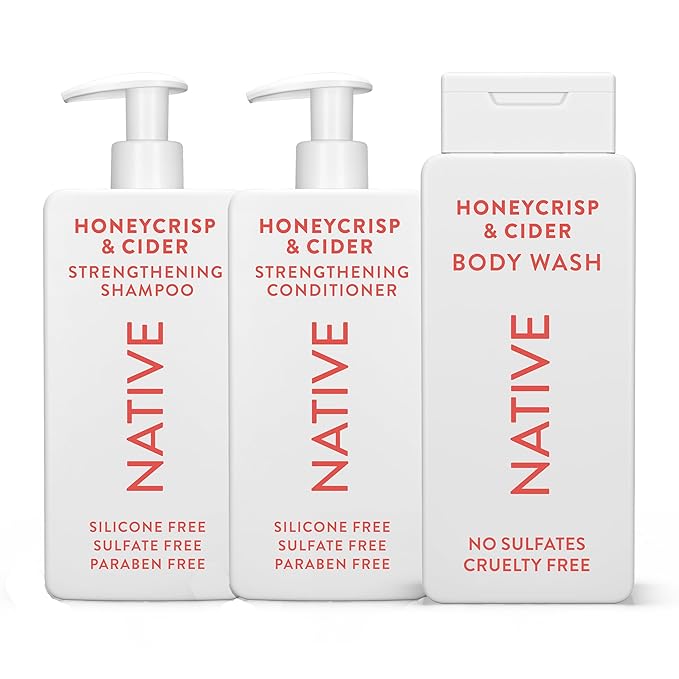 Native Shampoo & Conditioner, Body Wash - Honey Crisp & Cider - Naturally Derived Ingredients, Sulfate-Free, Paraben-Free, Strengthening Hair Care | Fall Seasonal Bundle (51 fl oz Total) - 3 Pk