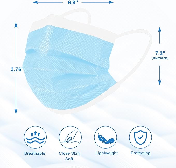 ZIYE 100/500 Pcs Disposable Face Masks, Breathable Mask 3 Layer with Nose Clip Elastic Earloop（Multicolor/Black）