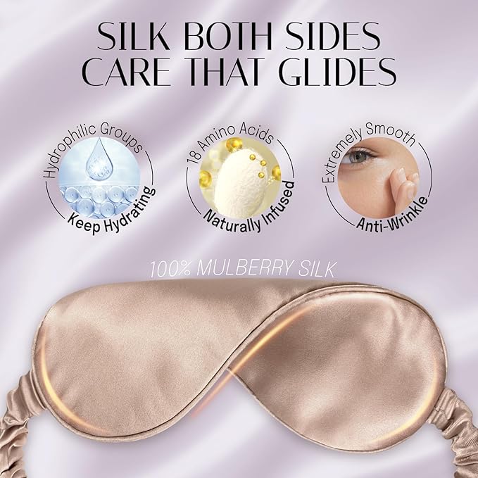 Silk Sleep Mask Eye Mask Blindfold with Double Layer Silk Filling and Elastic Strap for Full Night's Sleep, Travel and Nap, Soft Eye Cover Eyeshade with Luxury Bag and Ear Plugs by OLESILK (Camel)