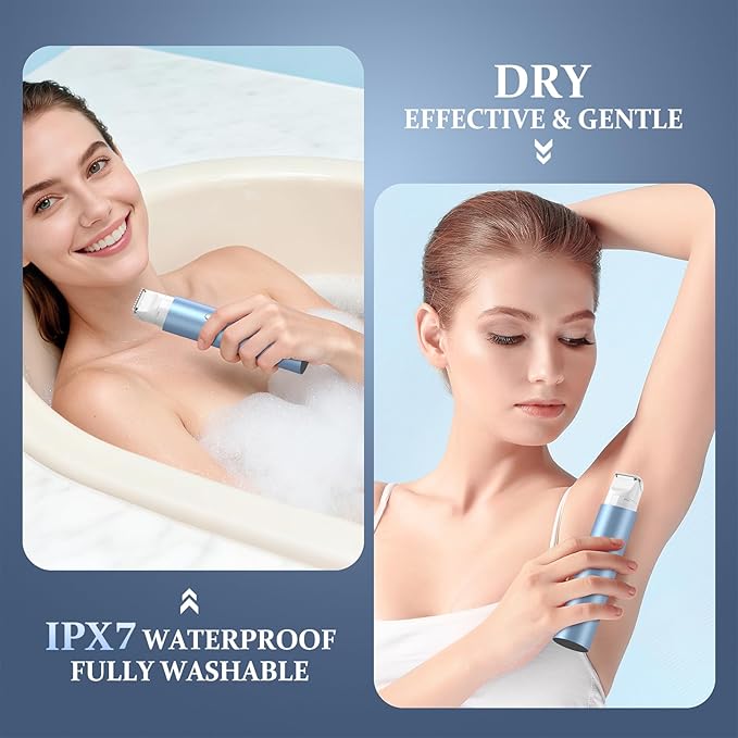Bikini Trimmer for Women, Dual Head Face Shaver Body Hair Trimmmer, IPX7 Waterproof Womens Electric Razor for Legs, Sky Blue