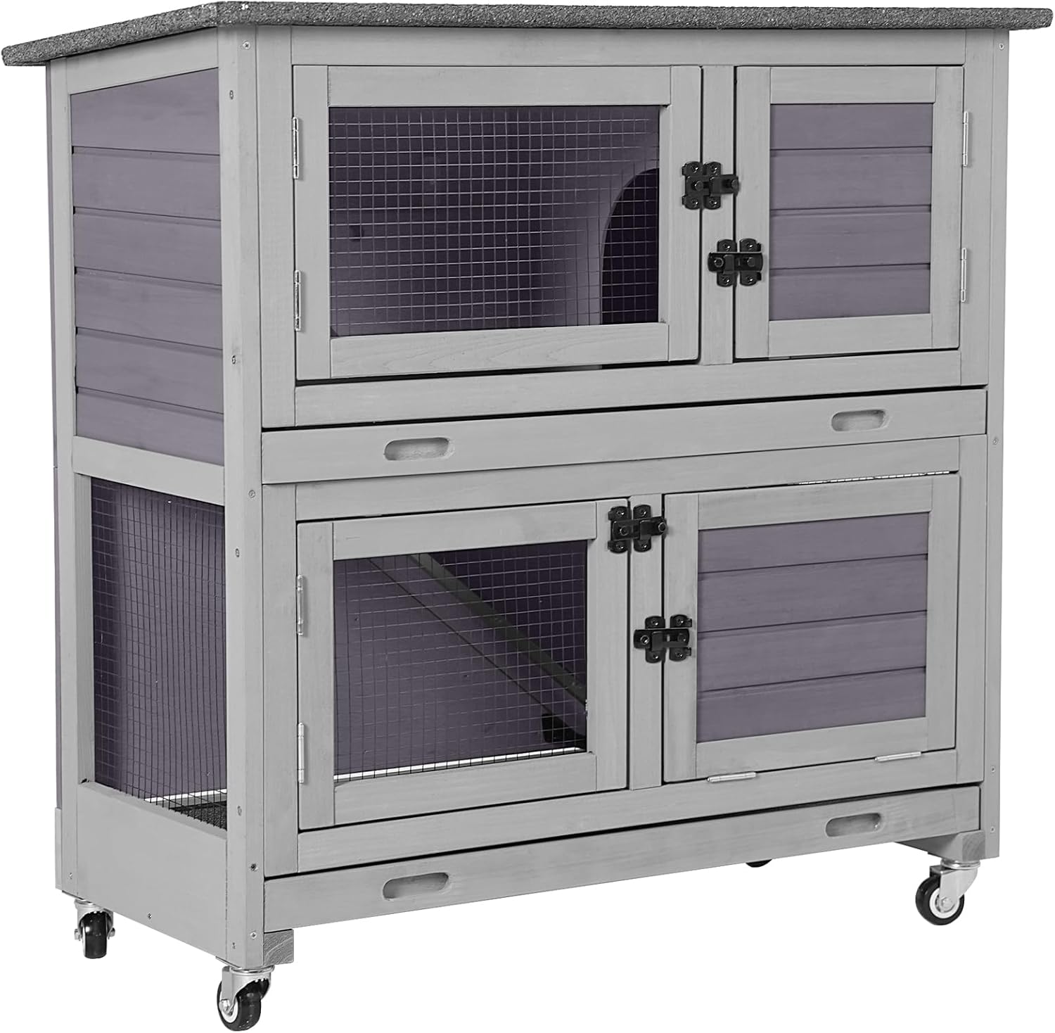 Aivituvin 2-Tier Rabbit Hutch with Tarp Door and Wheels Bunny Cage Indoor Outdoor Guinea Pig Cage Expandable with Pet Playpen 36" L, Grey
