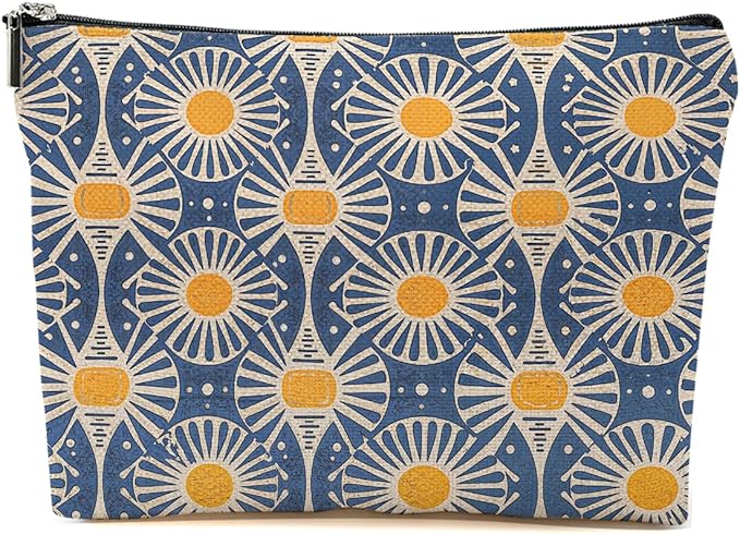 Vintage Boho Print Makeup Bag for Women, Sunset Leaf Aesthetic Cosmetic Bags, Retro Geometric Floral Make up Bags Gifts for Women Sisters Friends, Boho Large Capacity Canvas Makeup Zipper Pouch