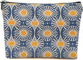 Vintage Boho Print Makeup Bag for Women, Sunset Leaf Aesthetic Cosmetic Bags, Retro Geometric Floral Make up Bags Gifts for Women Sisters Friends, Boho Large Capacity Canvas Makeup Zipper Pouch