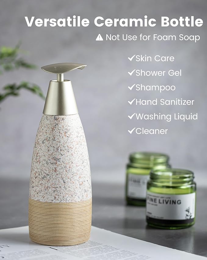 Soap Dispenser Set for Shower, Ceramic Refillable Soap Bottle for Shampoo, Conditioner, Bathroom & Kitchen with Silicone Funnel and 2 Pumps for Easter, Granite Peach Blossom, 12 oz