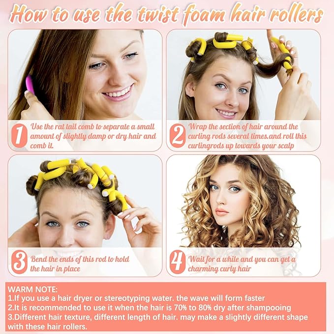 30Pcs 9.45" Flexible Curling Rods No Heat Hair Rollers Curlers with 3 Sizes Foam Curlers Hair Rods for Long Hair