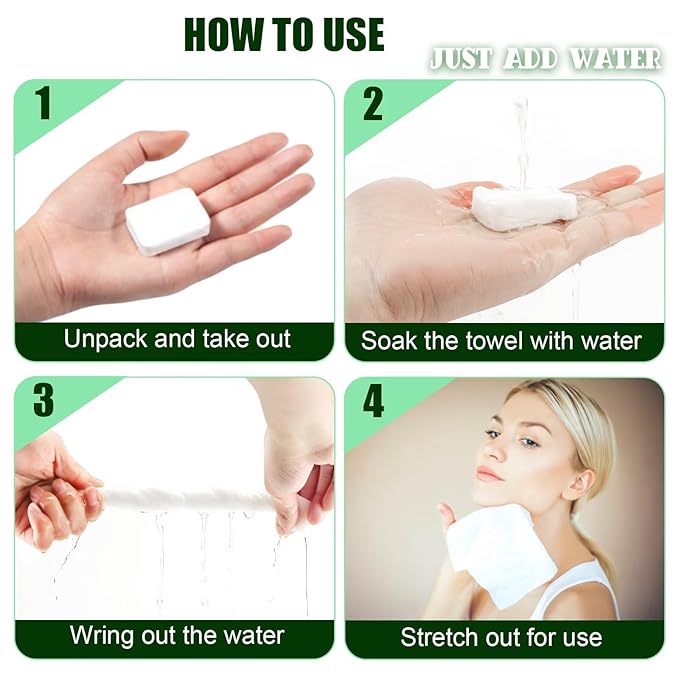 Compressed Towel Tablets Thicken, 50 Pack Disposable Face Towel Quickly Expand with Water, Reusable Compact Washcloths 12"x9", Cotton Soft & Lint-Free Portable for Home Travel Beauty Guest