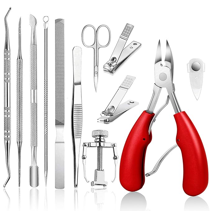 JTIEO 12PCS Heavy Duty Toenail Clippers for Thick Toenails (Red)