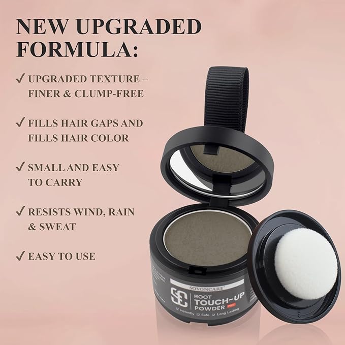SOVONCARE Wet Hairline Powder for Women & Men - Hair Root Touch Up Powder for Grey Coverage, Thinning Hair & Bald Spots, Stays All Day - Instant Root Cover Up, Includes Brush（Medium Brown 0.14 Oz）