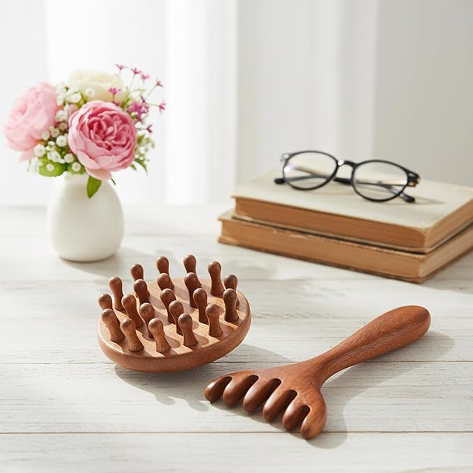 2Pcs Bamboo Scalp Massager Set, Wooden Scalp Massager, Hair Massager Scalp Suitable for Head Relaxation and Hair Care