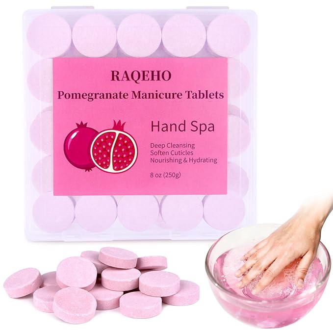 Manicure Spa Tablets 8oz -Pomegranate Soak Balls, Moisturizing Tablets, Cuticle Softener for Foot and Hand Soak Pedicure Spa Supplies Manicure Tools Nail Salon & Tavel Esenntial（40count）