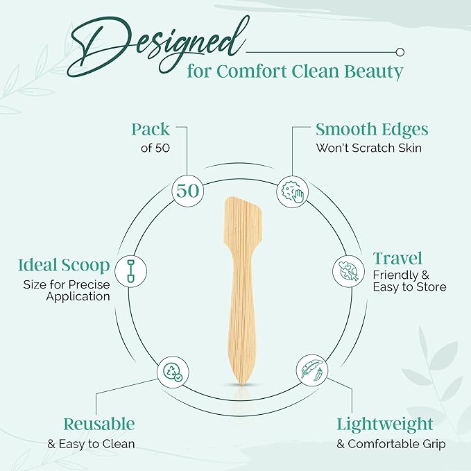 Bamboo Cosmetic Spatulas (50 Pack) – Biodegradable Spatula for Creams, Skincare & Crafts | Essential Esthetician Supplies | Eco-Friendly Makeup Applicator for Lotion & Facial Use | Natural BPA Free