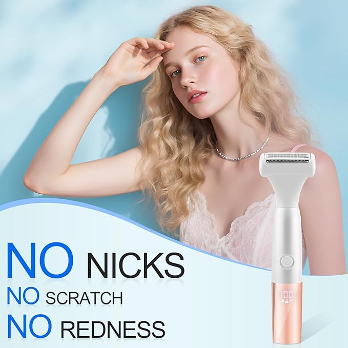 5-in-1 Bikini Trimmer Electric Razors for Women, Cordless Electric Shaver with LCD Display for Facial Body Legs Hair, Rechargeable Waterproof Pubic Body Hair Trimmer Holiday Birthday Gifts for Women