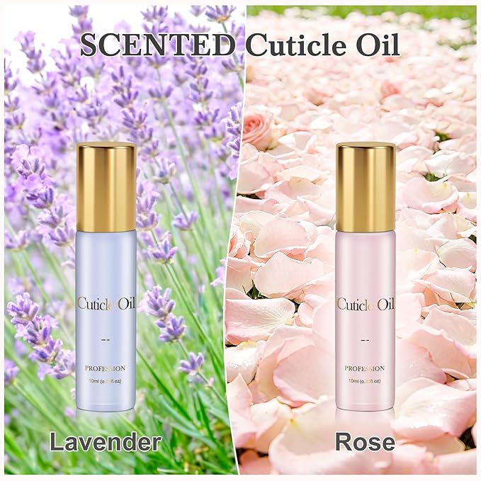 JIASHENG Cuticle Oil, Scented Roll on Cuticle Nail Oil for Nails, Hydrates, Moisturizes, Strengthens, Repairs, Revitalizing for Nails Damage Dry Cuticles, Rose & Lavender, 20 ml