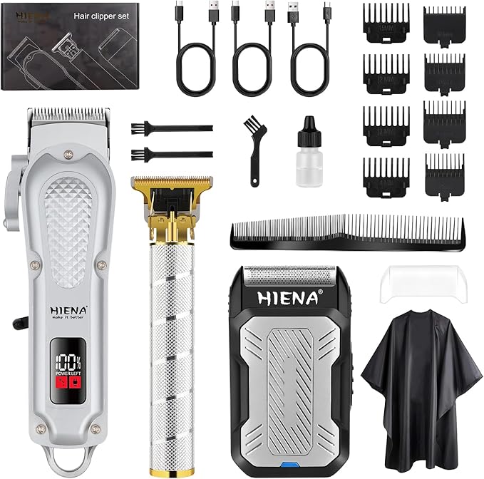 HIENA PRO Professional Hair Clipper Set for Men, Cordless Barber Clippers Set and Trimmer Kit, Electric Beard Trimmer Foil Shaver & Men's Facial Grooming Tool Kit, Gifts for Men (212+LXY+816)