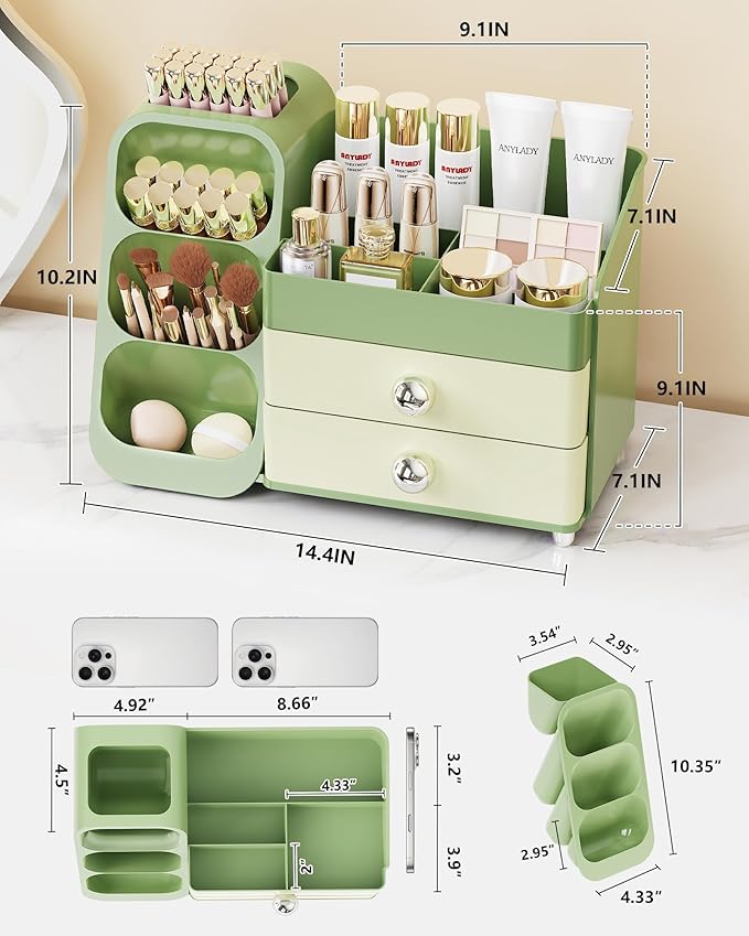 Large Capacity Makeup Organizer Countertop with Makeup Brush Holder for Vanity, Thickened Material, Bathroom Countertop Organizer Skin Care Perfumes Storage, Teen Girl Gifts for 13-25 Year