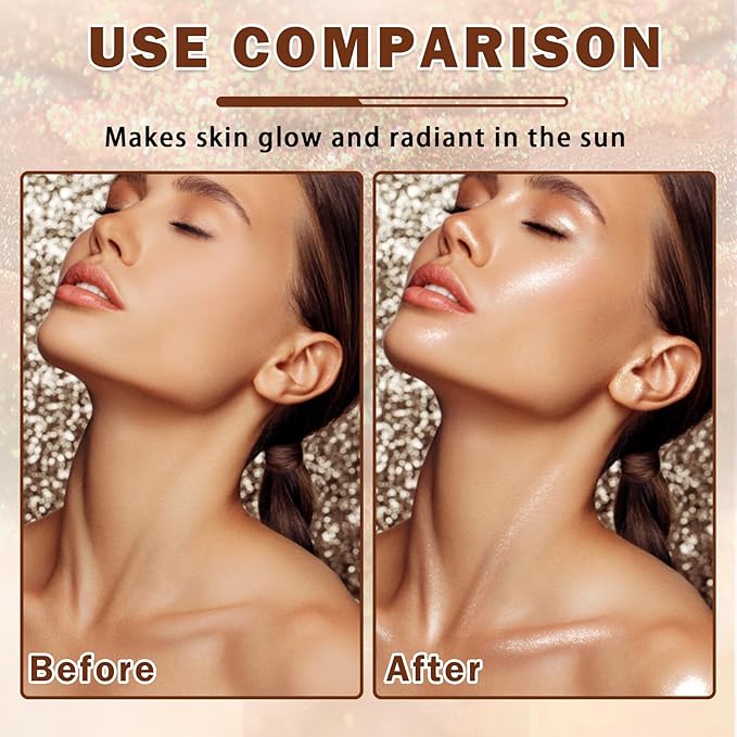 Shimmer Body Oil,Glitter Sunscreen,SPF 45 Broad Spectrum,Lightweight Moisturizing Body Glow Oil,Water Resistant,Glowing Results,01 Rose Gold