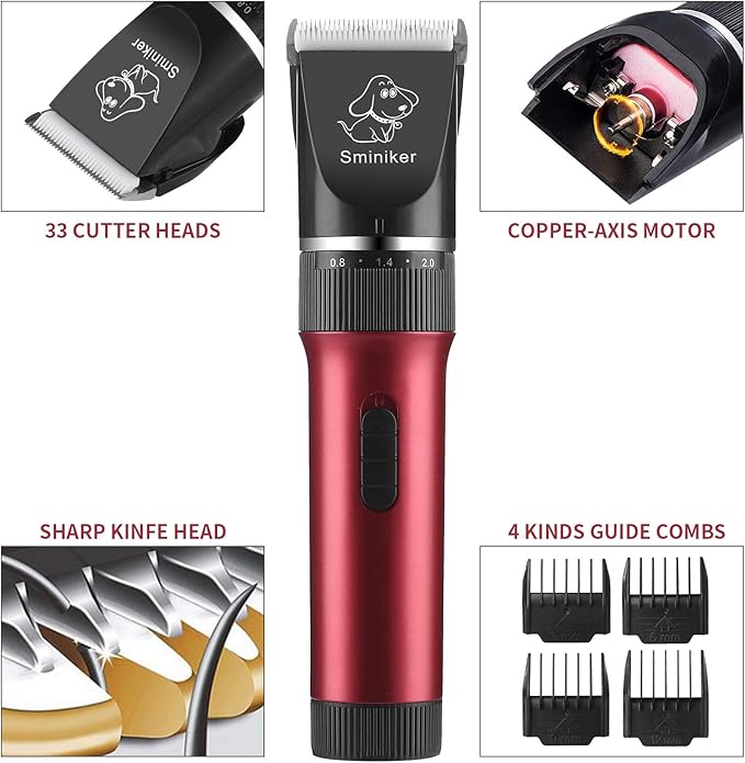 Sminiker Low Noise Horses Clippers Rechargeable Cordless Pet Clippers Grooming Kit with Storage Bag 5 Speed Professional Animal Clippers Pet Grooming Kit