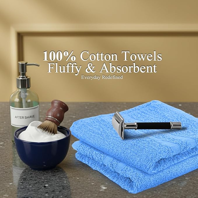 Hand Towels (Pack of 24) Light Blue Economy Salon Towels - 100% Cotton Spa Towel– 16 x 27 Inches Highly Absorbable, Facial, Gym, Hair Towels Face Towels Bulk