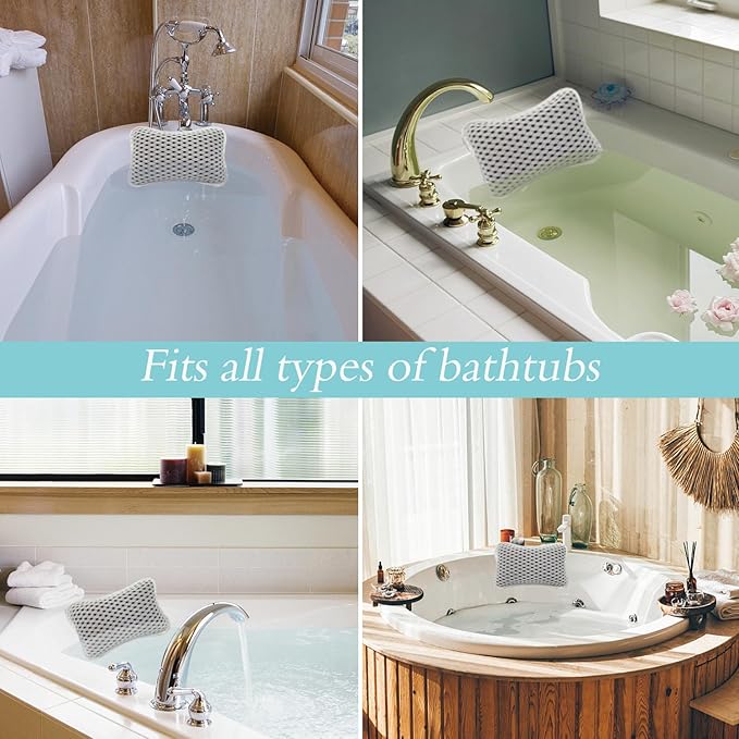 Bath Pillows for tub,Home Spa Pillows for Bathtub, Hot Tub,Head and Neck Support with 2 Strong Suction Cups,Grey