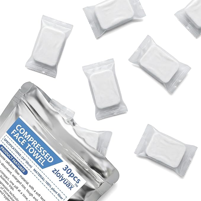 30pcs Thickened Compressed Towels, Disposable Washcloths for Travel, Mini Portable Compressed Towel Tablets for Camping, Fitness, Sports, Beauty, Home, Facial & Hand Cleaning