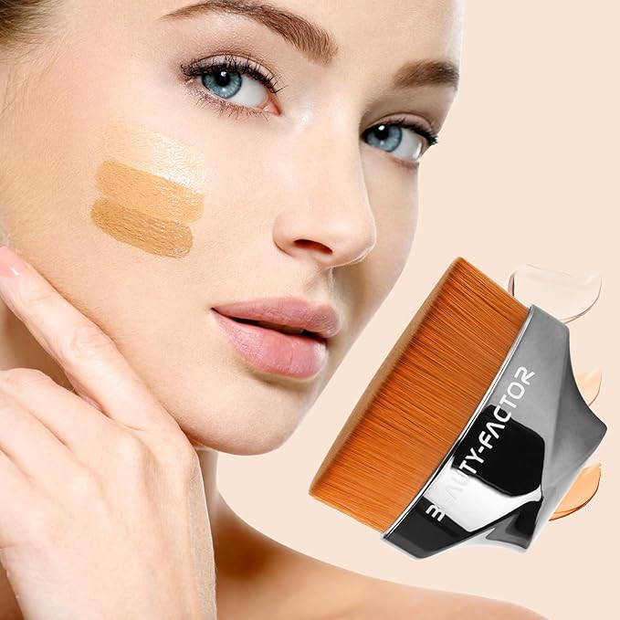 Flat Top Foundation Makeup Brush - Hexagon Kabuki Powder Make Up Brushes Soft and Dense Bristles with Protective Case for Liquid, Blending, Body, Self-tanner, Cream, Buffing (Dark Silver)