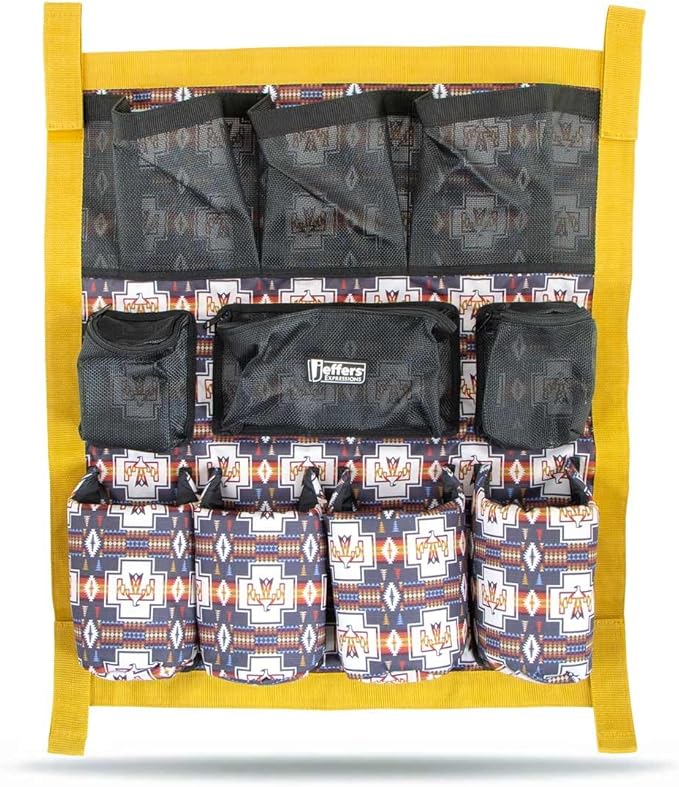 Jeffers Expression Trailer Door Caddy – Equestrian Tack Organizer for Horse Supplies, Grooming Tools, Water Bottle – Padded Pockets with Hanging Straps for Stalls & Barns - Thunderbird