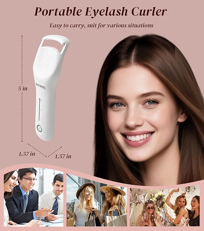 Heated Eyelash Curler, Eyelash Curlers with 3 Temp Settings, 10S Quick Heat-Up, 24H Long-Lasting Natural Curl, Type-C Recharge, Mini Electric Eyelash Curler for Women - White