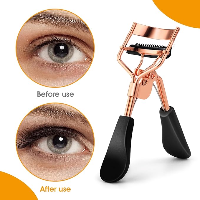 Eyelash Curler Kit Metal Eye Lashes Curler，Professional Makeup Tool with Built-in Comb Eye with 10 Replacement Refill Pads Get Dramatically Curled Eyelashes for Women Girl (Rose Gold)