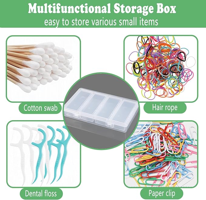 Cotton Swab Holder for Travel, 4 in 1 Portable Small Dental Floss Holder, Travel Floss Picks Case with Dustproof Lid, Clear Plastic Small Travel Containers for Cotton Bud Hair Ties
