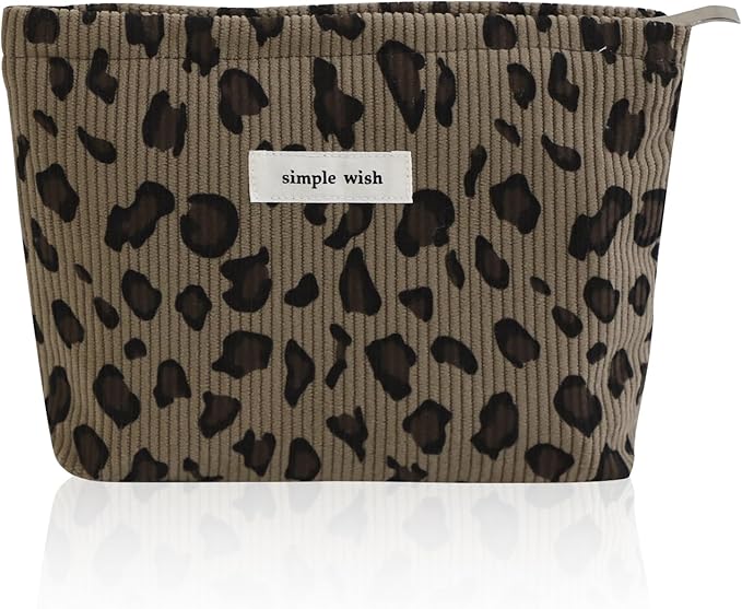 Wudygirl Leopard Makeup Bag Travel Cosmetic Bag for Women Small Makeup Pouch Zipper Cosmetic Pouch Handbag Aesthetic (Coffee Leopard)
