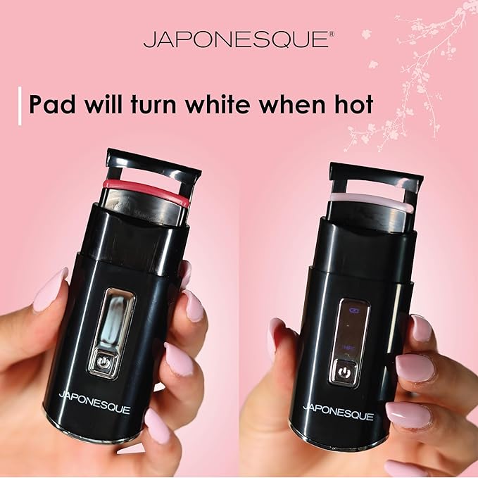 JAPONESQUE Heated Lash Curler, Long Lasting Eyelash Curler and Lifter, USB Powered, Heat Safety Settings, Electric Curler Tool