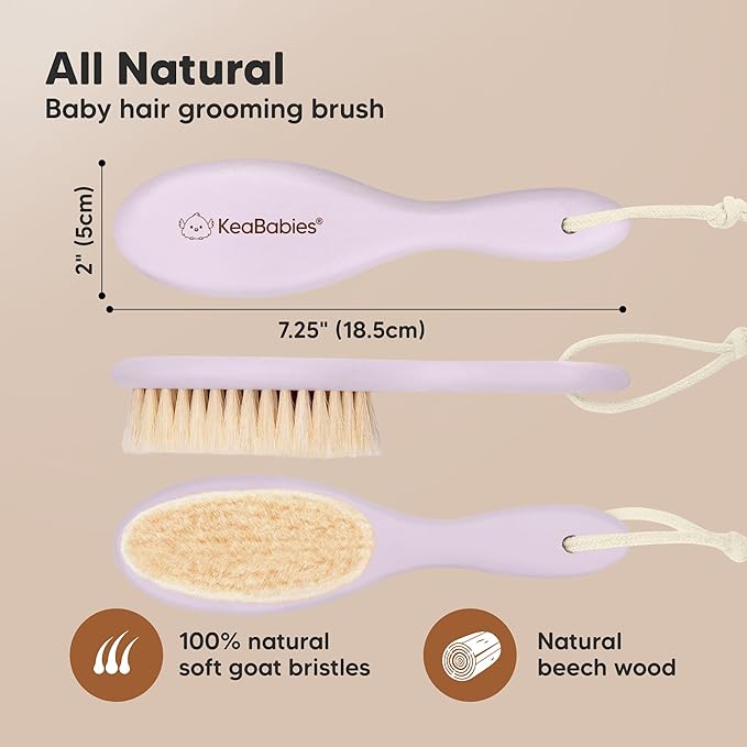 Wooden Baby Hair Brush - Cradle Cap Baby Brush with Soft Goat Bristles, Perfect Gentle Scalp Newborn Comb for Infant, Girls, Boys, Bath Essentials (Thistle, Regular)