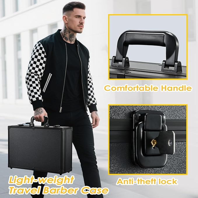 Barber Accessory Case with Mirror, Profesional Barbers Briefcase Tool Case, Barber Cases for Clippers and Supplies, Hair Scissors Trimmer Organizer, Salon Grooming Hard Travel Suitcase