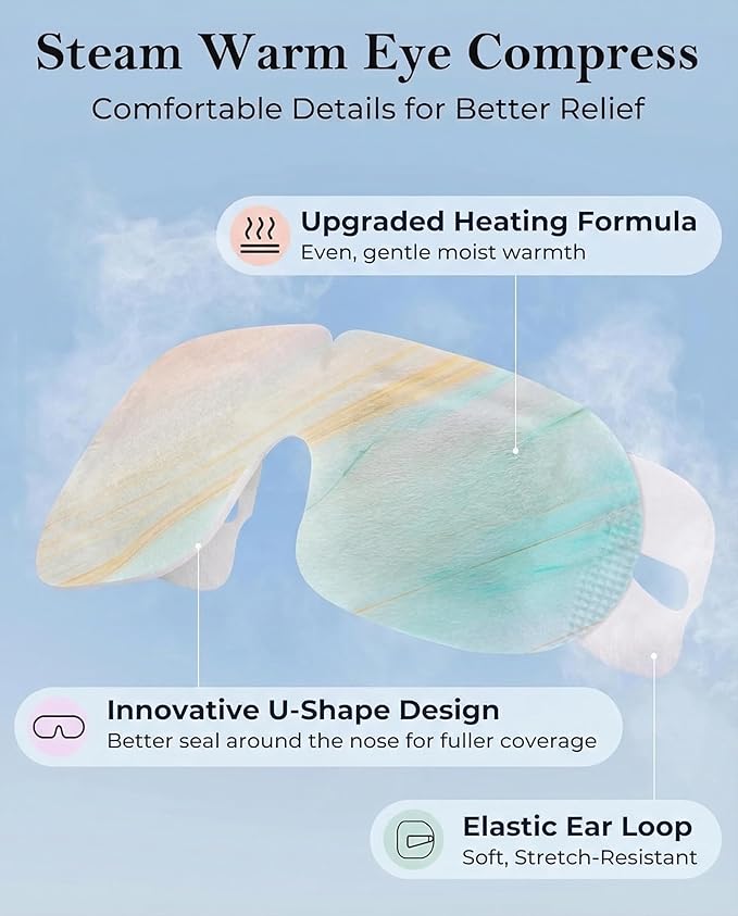 Self Heating Steam Eye Masks: Disposable Moist Warm Compress for Dry Eyes, Eye Strain, Stye & Stress Relief – No Microwave Needed for Relax, Travel, Sleep & Spa, Unscented