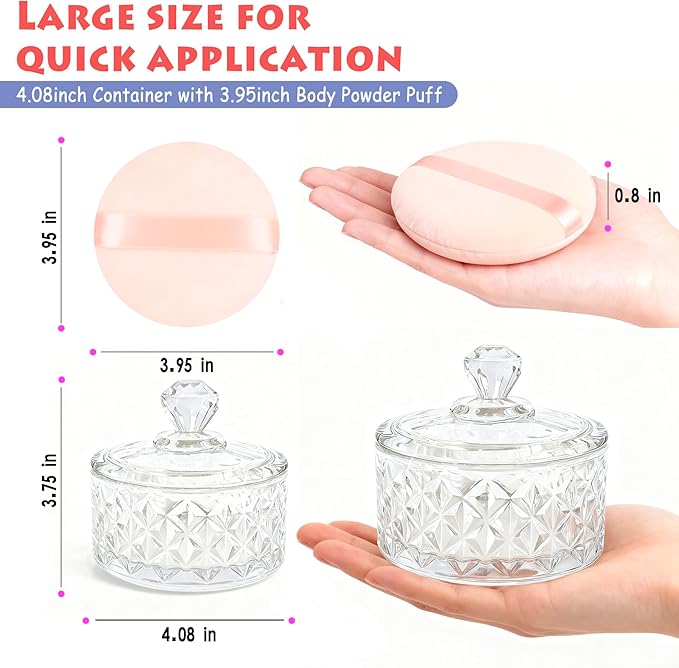 Large Body Powder Puff and Container - 2 Powder Puffs for Women Bath and Face Dusting Powder, Makeup Setting Powder Applicator for Talcum or Loose Powder (Beige)