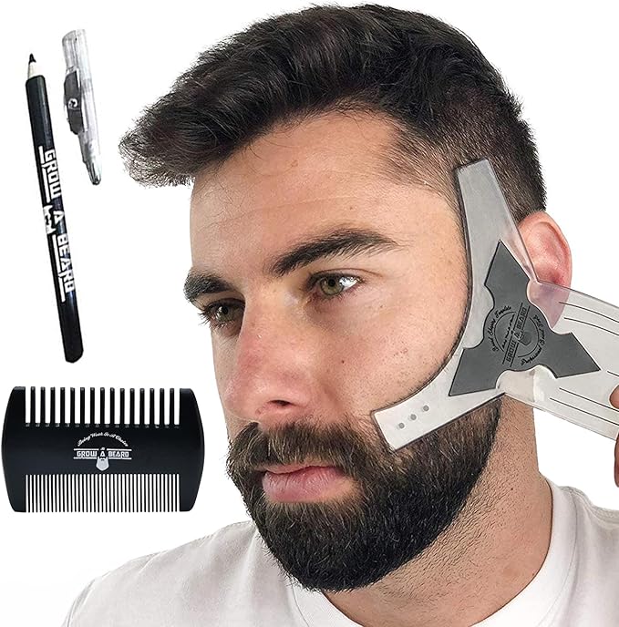 Beard Shaper & Barber Pencil, Beard Lineup Tool, Great Beard Guide Shaping Tool for Men, Beard Lineup Guide Template Thats Perfect for Styling and Edging, With Beard Comb